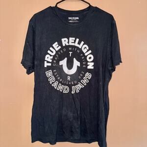 True Religion Men's Black/White Logo Tee - Size XL